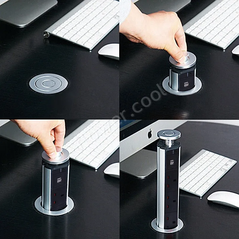 

SWILET 16A PULL UP 6 Power Socket US/UK/EU/AU Plug 2 USB Charging Port Kitchen Table Desktop Retractable Countertop Worktop