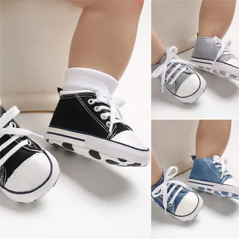 

Newest Baby Toddler Boys Girls Crib Shoes Canvas Shoes Non-Skid Soles Lace up Sneaker Comfortable Kids Shoes 2019 Summer