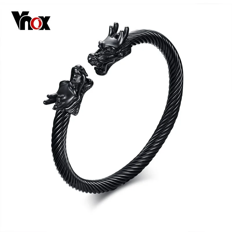 

Vnox Men's Double Dragon Heads Charm Cuff Bracelet Bangle Adjustable Punk Stainless Steel Male Bracelet USA Shipping Directly
