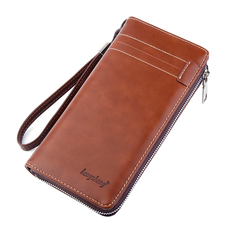 

Business Leather Wallet For Men Wristlets Zipper Phone Bags Luxury Solid PU Leather Wallet Male Long Causal Money Clutch Wallets