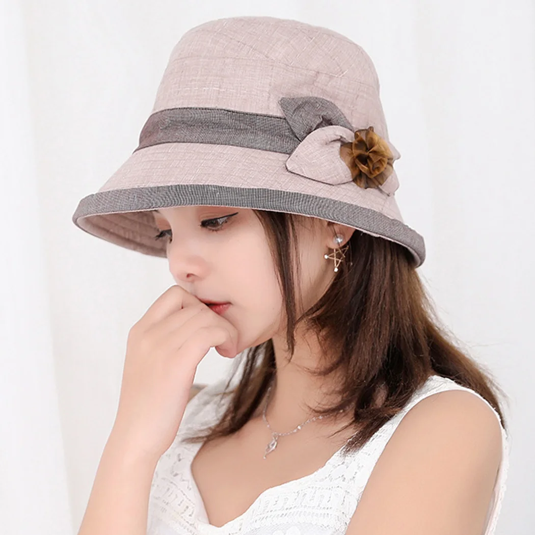 Fashion Bow Women Bucket Hat Color Matching Summer Fishing Cap Ladies