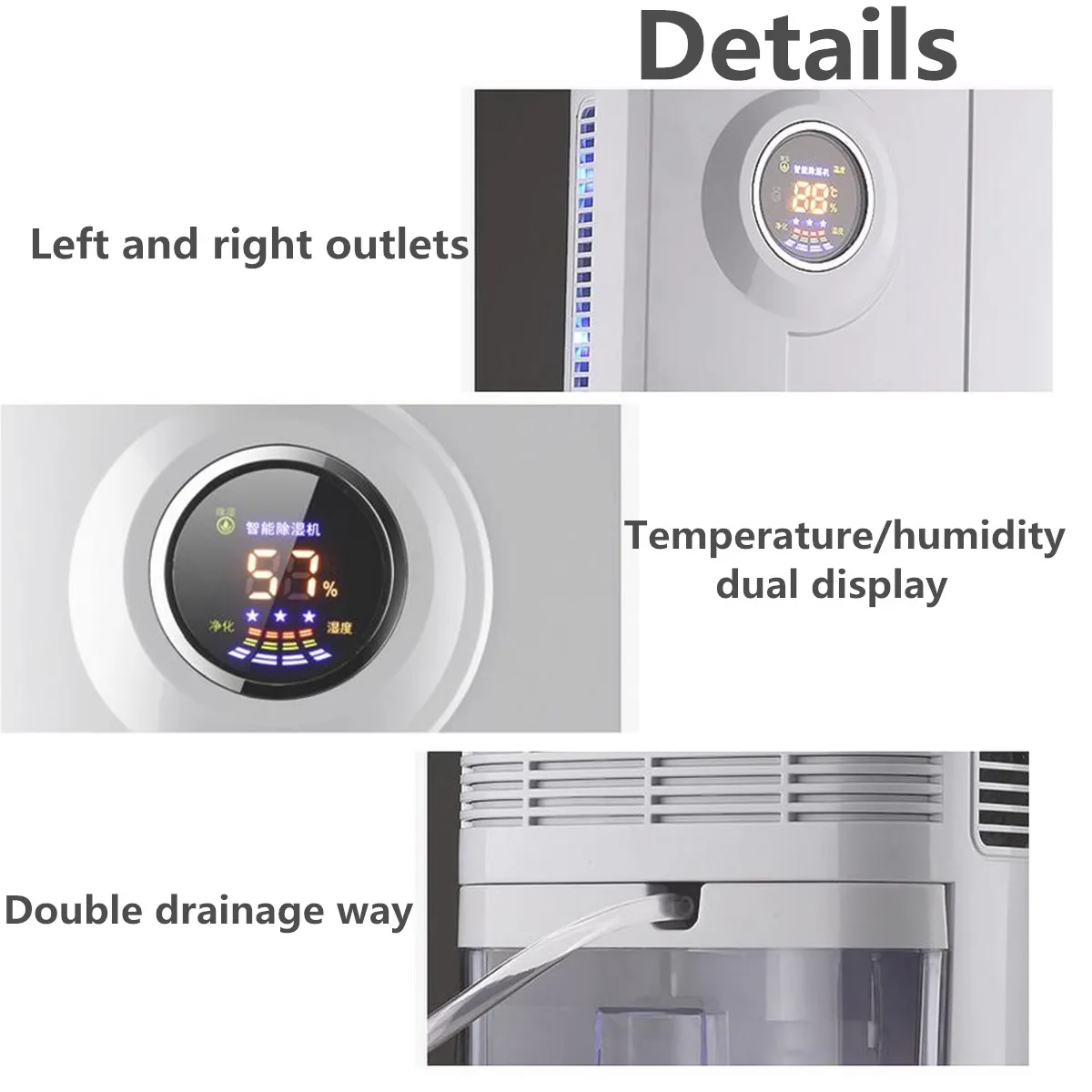 2.2L Air Dehumidifier Mini Air Dryer Electric Machine Temperature Moisture Display Semiconductor Desiccant Absorber Car Home