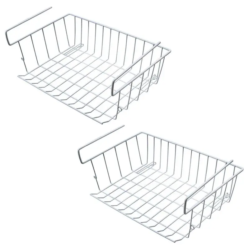 

Under Shelf Storage Basket, 2 Pcs Under Cabinet Storage Wire Basket Organizer Fit Dual Hooks for Kitchen Pantry Desk Bookshelf