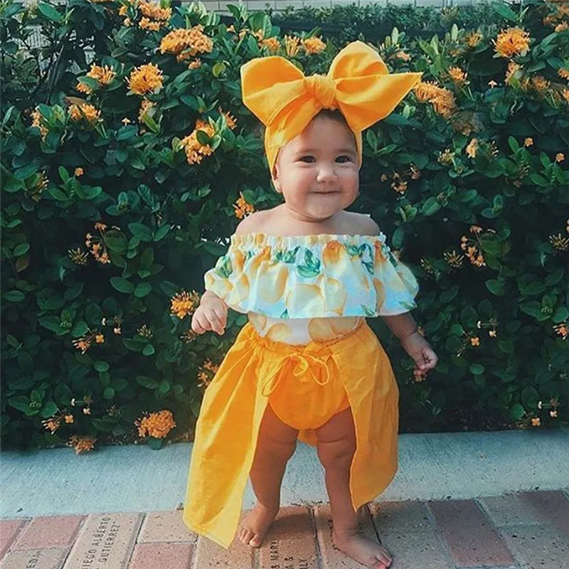 

0-4T Boho Beach Summer Newborn Kids Baby Girl Clothes set Ruffles Off Shoulder Top Shorts Skirt set Cute princess Floral Outfit