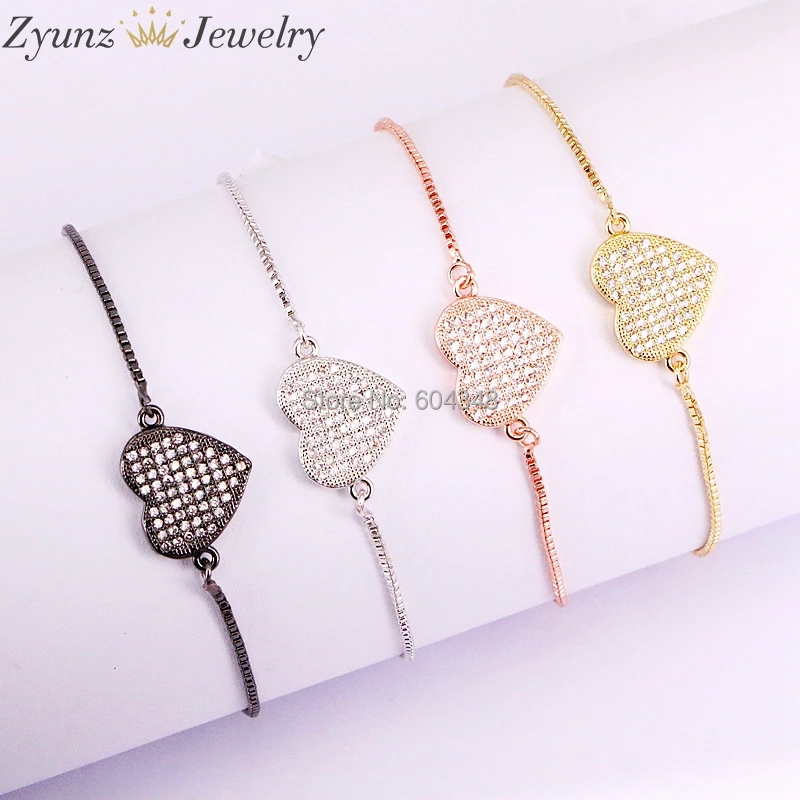 10 шт. ZYZ333-5384 сердечный разъем, CZ Micro Pave HEART соединитель браслет, кубический цирконий, мини-сердечный соединитель Шарм Браслет