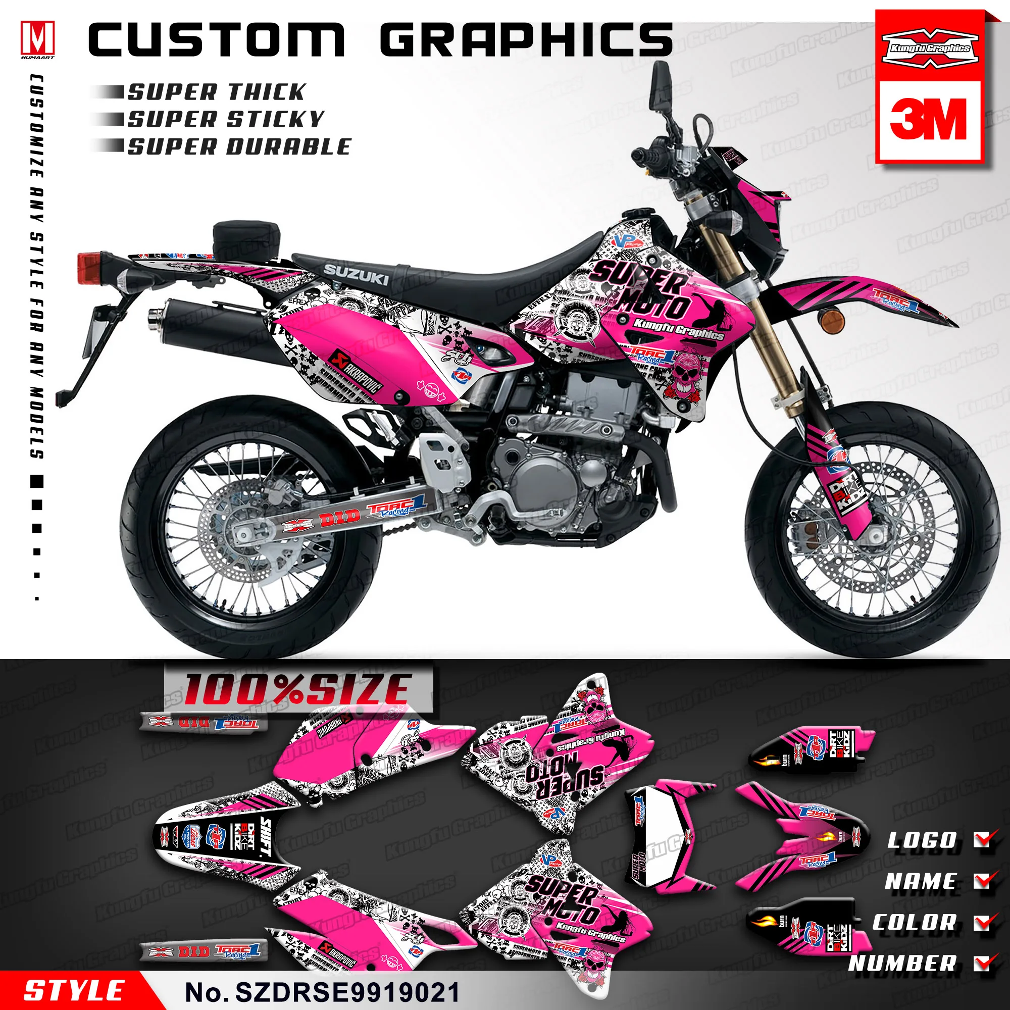 Набор наклеек для мотоциклов и мотокросса KUNGFU GRAPHICS обертывания Suzuki DRZ400SM DRZ400E