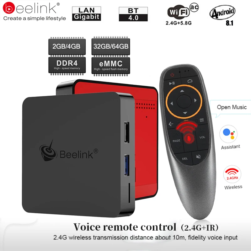 Beelink GT1 صندوق تليفزيون صغير الروبوت 8.1 التحكم الصوتي Amlogic S905X2 التلفزيون مربع 4G DDR4 32G BT 4.0 المزدوج واي فاي HDMI 2.0 4 K قمة مجموعة مربع
