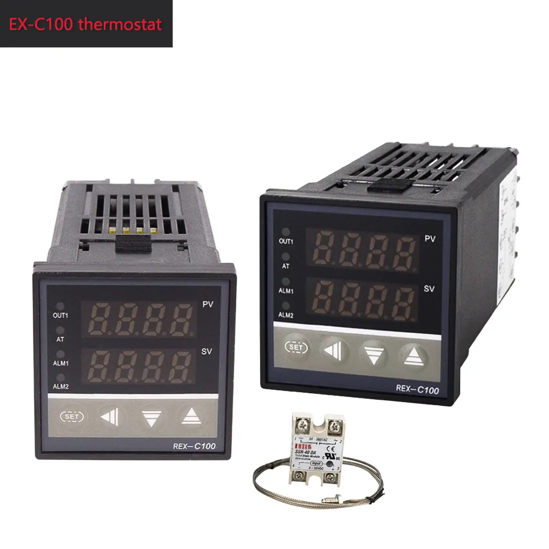 

1pc Digital LCD PID Temperature Controller 220V + Max 40A SSR + K Thermocouple PID Controller Set REX-C100
