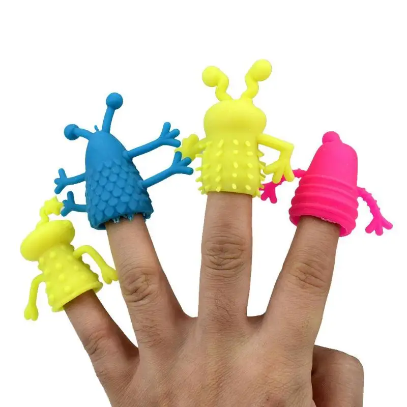 4pcs TPR Cute Plastic Finger Puppets Toy Expression Children Kids