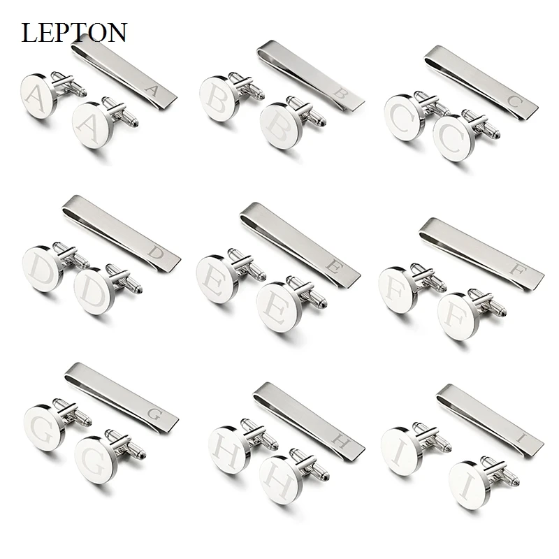 LEPTON Alphabet Cufflinks & Tie Clip Set for Men - Elegant Wedding & Business Accessory