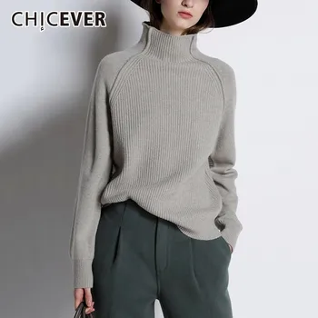 

CHICEVER Autumn Winter Knitted Sweaters For Women Half Turtleneck Long Sleeve Slim Thick Warm Pullovers Sweaters Fashion Tide