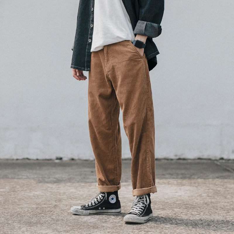Autumn And Winter New Corduroy Pants Men Fashion Retro Solid Color Casual Loose Hip Hop Straight Trousers Man Male Clothes