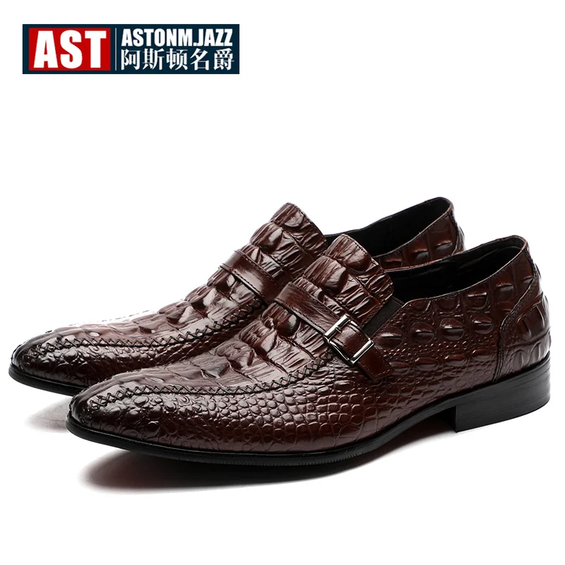 

Hight End Business Men Office Oxfords Crocodile Pattern Slip ON Real Leather Shoes Man Luxury Alligator Grain Dress Shoes