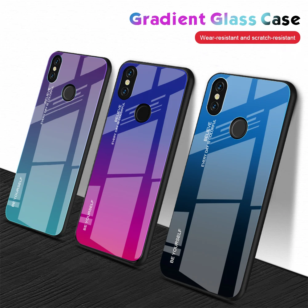 

Gradient Tempered Glass Phone Case for Xiaomi Mi A1 A2 Max3 Mix3 Redmi Note5 6A 6pro 5plus Note7 Cover Protective Back Shell