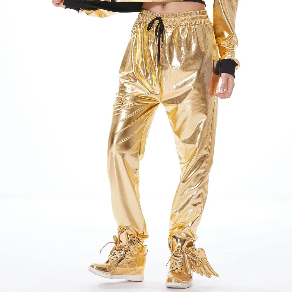 Новая мода сценические джазовые танцевальные женские шаровары, унисекс золотые хип-хоп штаны, свободные спортивные штаны хип-хоп брюки