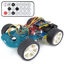 High Tech Programmeerbare Robot Auto Speelgoed 4WD Draadloze IR Afstandsbediening Slimme Auto Kit met Tutorial voor Arduino voor R3 nano(China)