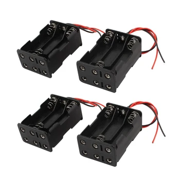 

FFYY-4 Pcs Wired 6 x 1.5V AAA Battery Holder Plastic Case Storage Box Black
