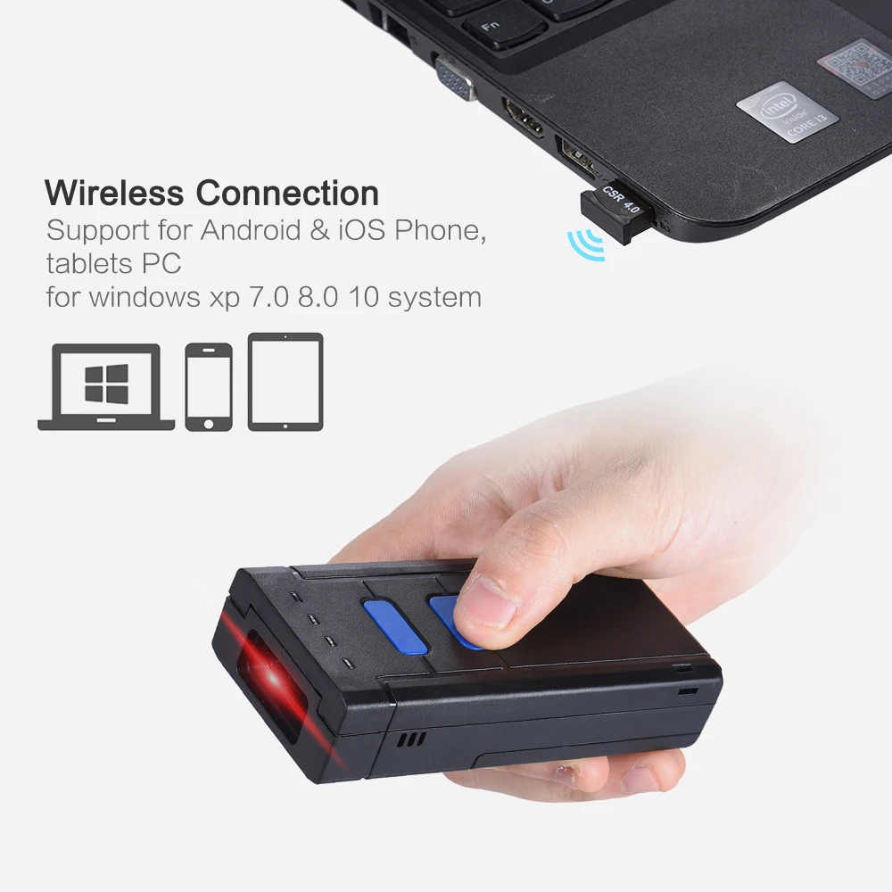 Портативный беспроводной Bluetooth красный/лазерный свет 1D сканер штрих кода