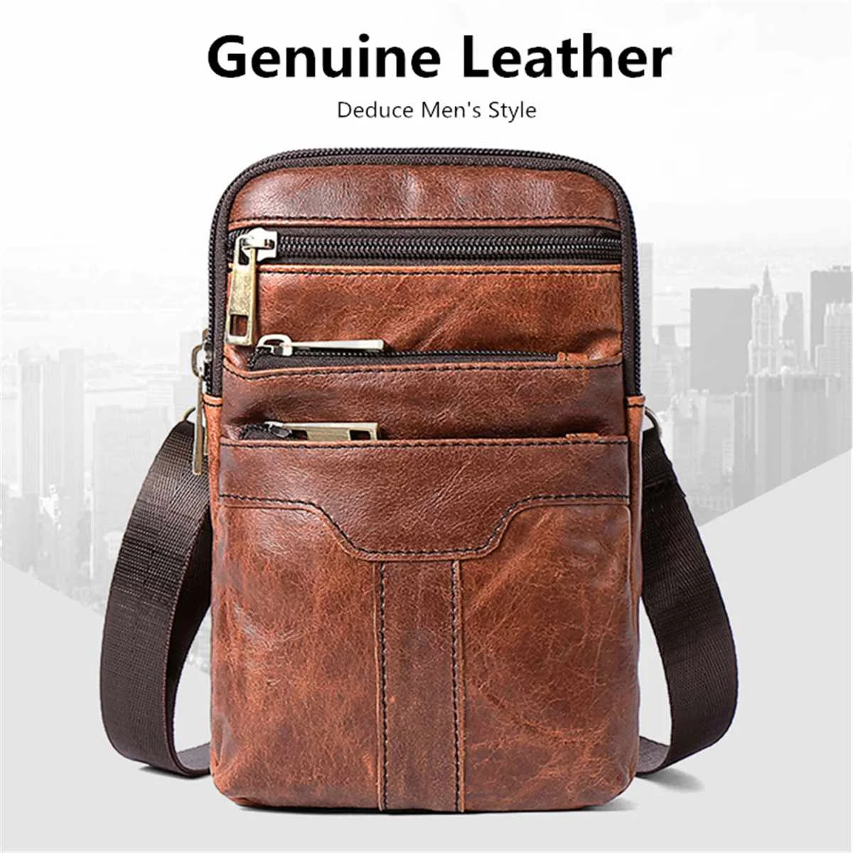 

2019 Brand Messenger Bag Men's Shoulder Genuine Leather Bags Flap Small Male Man Crossbody Bag For Men Zipper Design Handbags