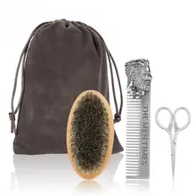 Новинка, 3 шт., мужской набор кистей для бороды, щетка для бритья, расческа для бороды, ножницы для усов, мужской инструмент для удаления бороды с тканевой сумкой