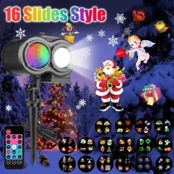 

16 Slides Pattern Christmas Double Head Laser Projector Light Ripple Effect Stage Light Outdoor Xmas/Halloween Projector