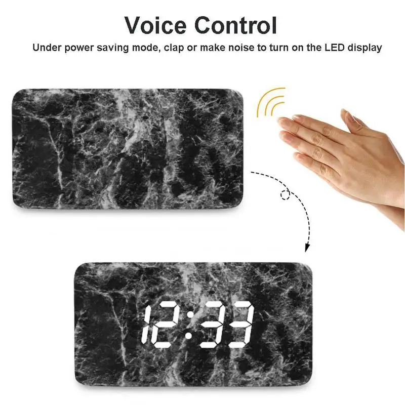 

Wekker Rectangular LED Marble Lines Temperature Display Alarm Clock LED Fashionable Clock Voice Control Digital Watch