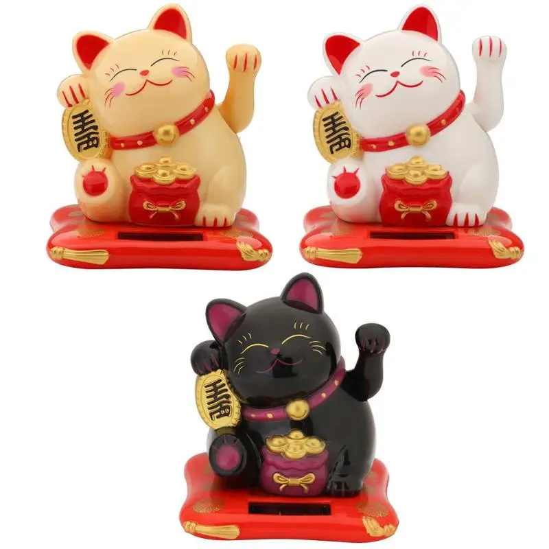 

Cute Shaking Hands Solar Lucky Fortune Cat Wealth Waving Car Figurine Decoration for Home Office Store Shop Ornament Accessories