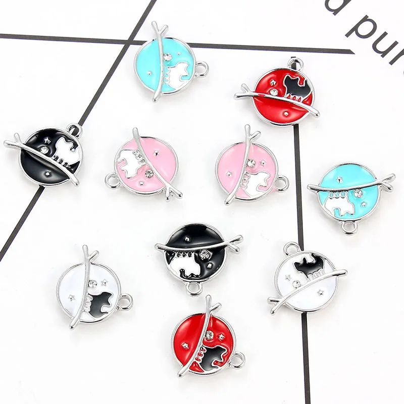 

10 Red White Multi-Color Alloy Enamel Cat Tree Branches Charms For Girls Women DIY Necklace Pendant Jewelry Accessories