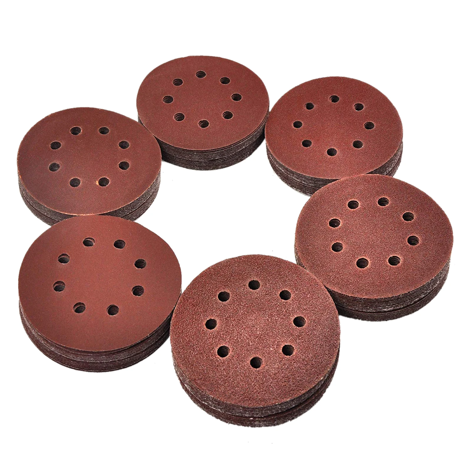 

120 pieces sandpaper disc sandpaper 5 inch 8 hole hook and ring sandpaper sanding disc sandpaper 40 60 80 120 150 Grits