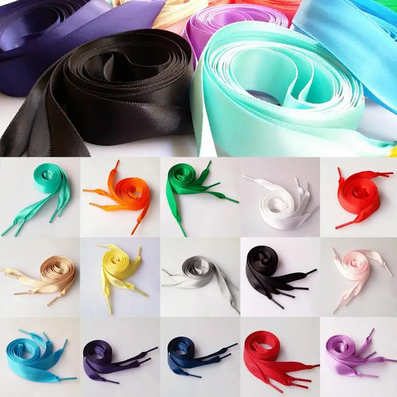 

1Pair 2CM Wide various colors Flat Shoelaces Ribbon Satin Laces shoelaces 80cm Flat Satin Ribbon Multicolor Shoelaces Shoe Laces
