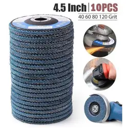 Discos de aleta de lijado de Metal, ruedas de amoladora angular, 4,5 pulgadas, 115MM, 40/60/80/120 granos, profesionales, 10 Uds.