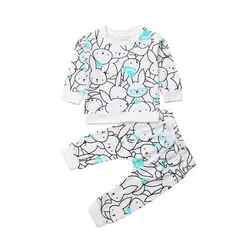 Хлопковый комплект одежды для новорожденных мальчиков и девочек, футболка с длинными рукавами и рисунком кролика + штаны, комплект со