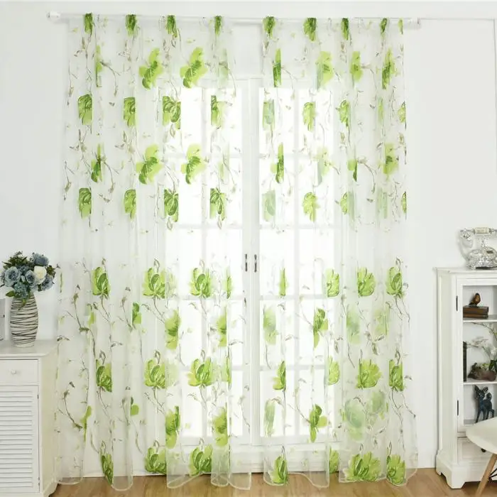 

Romantic Tulle Curtain Window Screening with Flower Decoration for Living Room FBE3