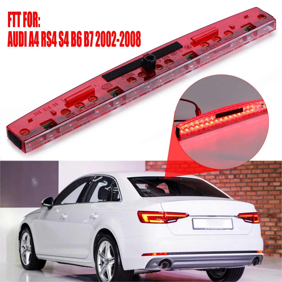 Car High Mount Third Brake Light Red Led Plastic Center Rear Stop Light