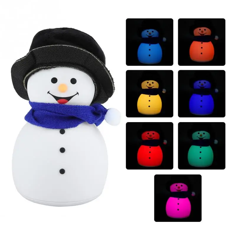 Рождественская светодиодная Ночная лампа в форме снеговика силиконовая