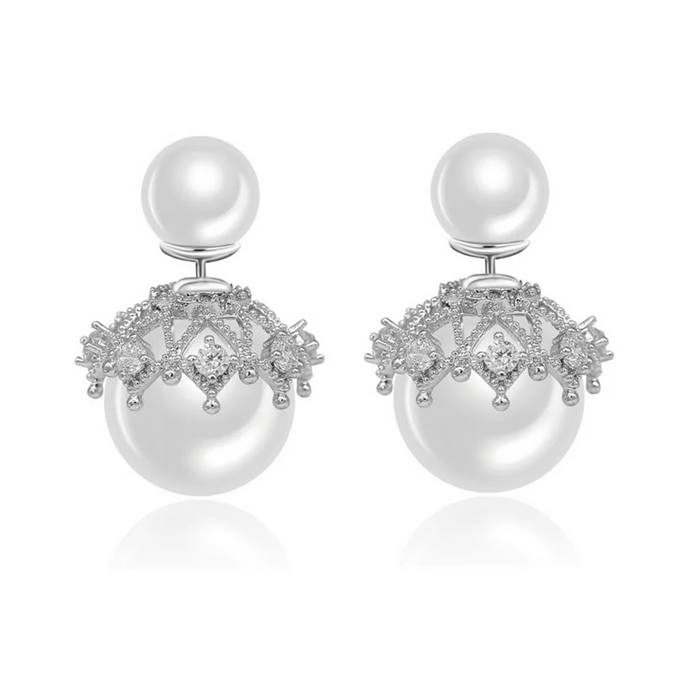 

2019 New Trendy Korea Design Big Two Pearl Balls Zinc Alloy Needle Stud Earrings Statement Jewelry for Women Girl Gift