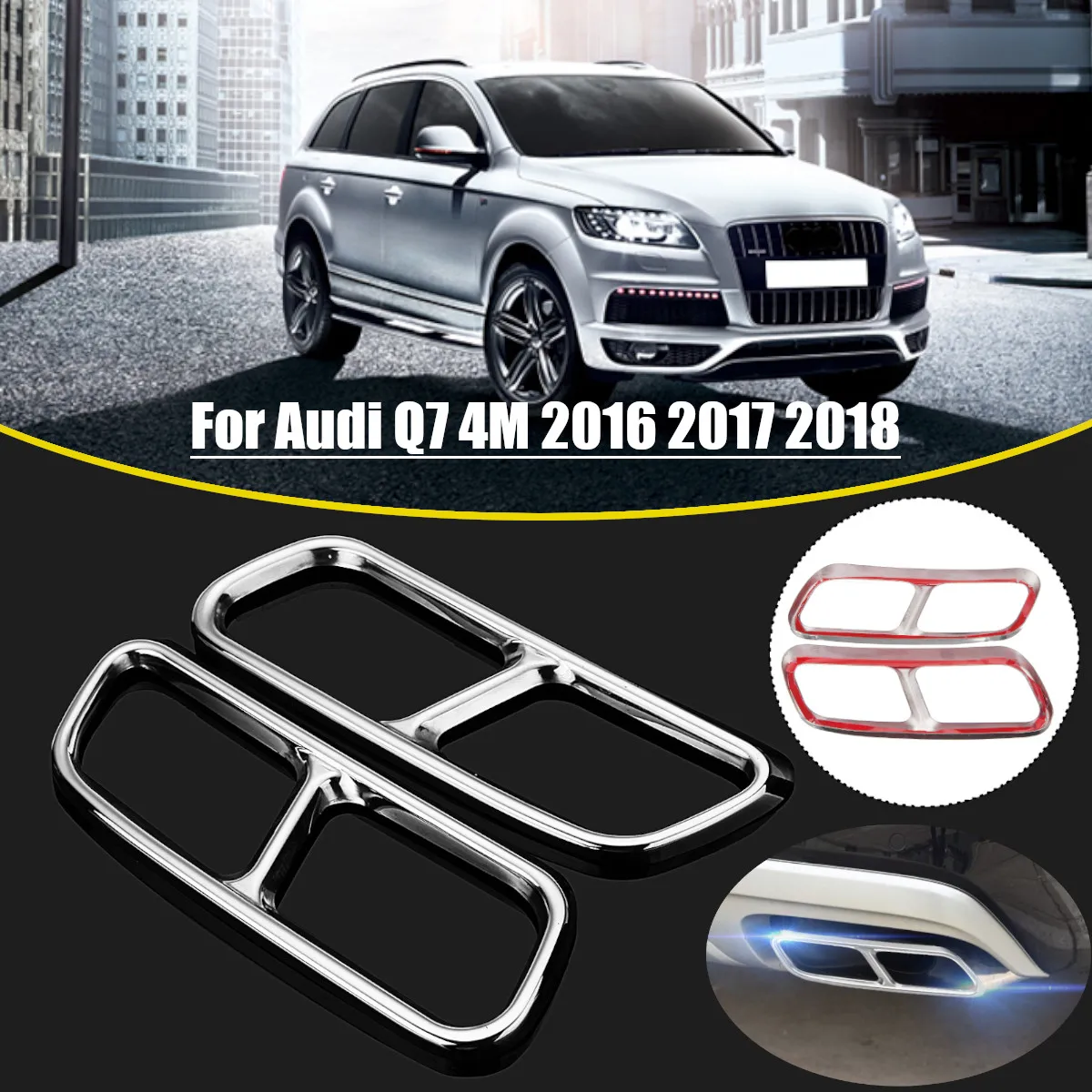 

Exterior Tail Tip Pipe Muffler End Stainless Steel Rear Exhaust Pipe Cover Trims Decoration 2017 For Audi Q7 4M 2016 2018