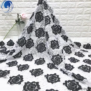 

BEAUTIFICAL nigerian lace fabrics embroidery lace fabric french fabric Two-tone milk silk clothes materials 5yards/lot ML5N335