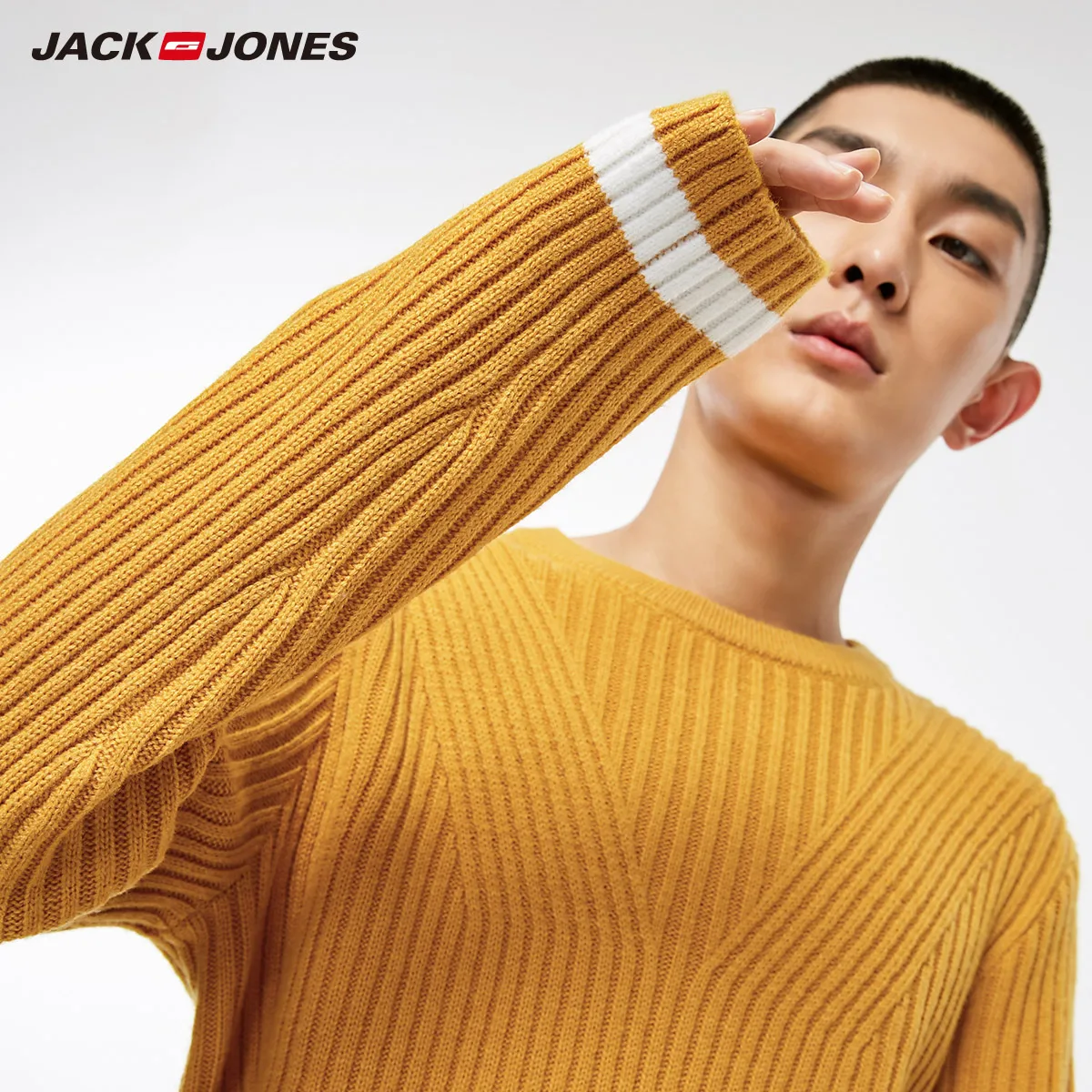 JackJones мужской шерстяной свитер с круглым вырезом тонкий вязаный пуловер Топ