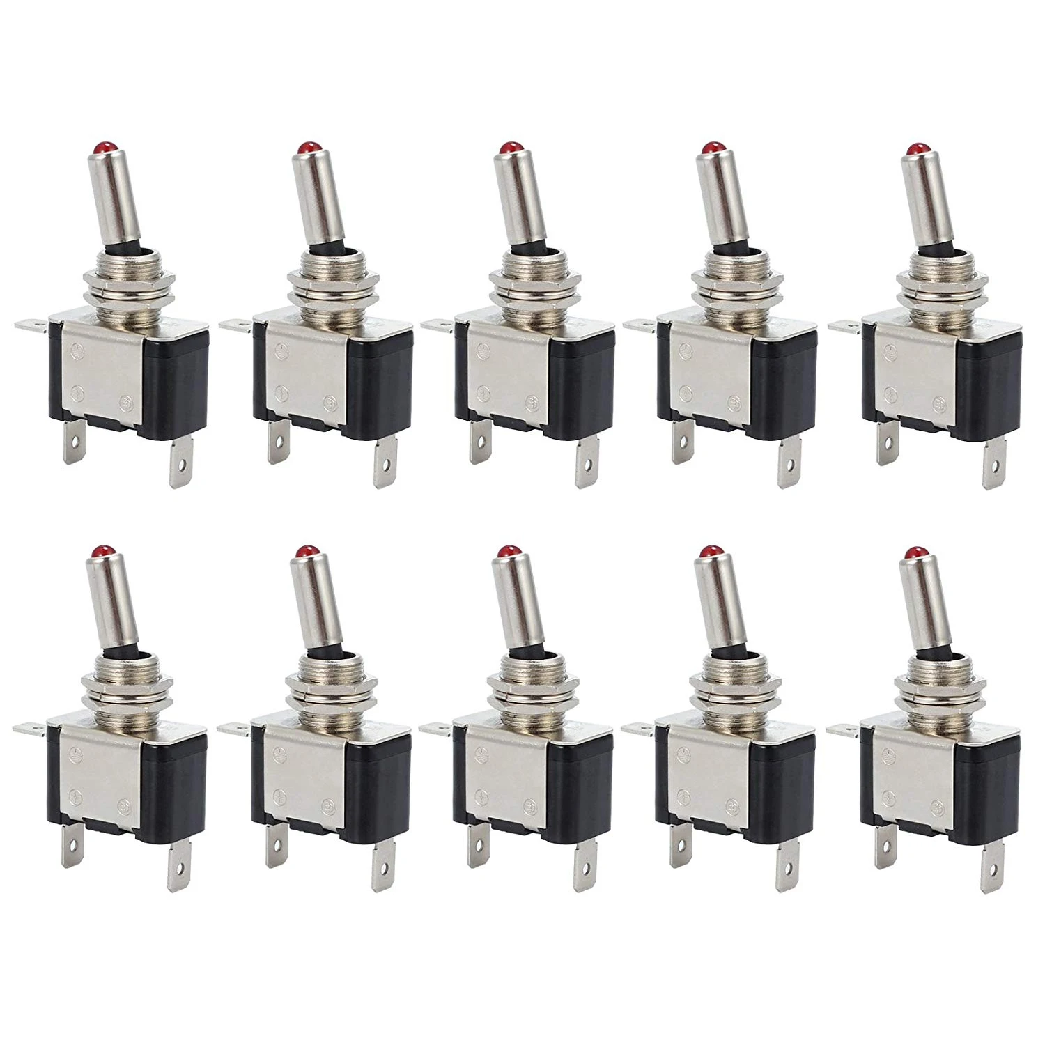 10pcs Set DC 12V Car Auto Boat Round Rocker Red LED Lights SPST Switch ON-OFF