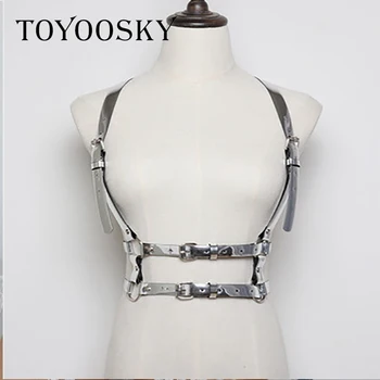 

TOOYOOSKY 2018 New Fashion Women Belt Punk Sexy PU Leather Strap Hip-Hop Sliver Buckle Harness Double Belt Tie Personality Belt