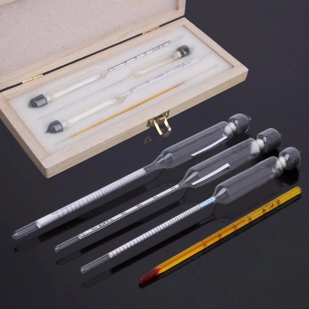 3pcs Alcohol Hydrometer Home Brew Beer Wine Meter + Thermometer