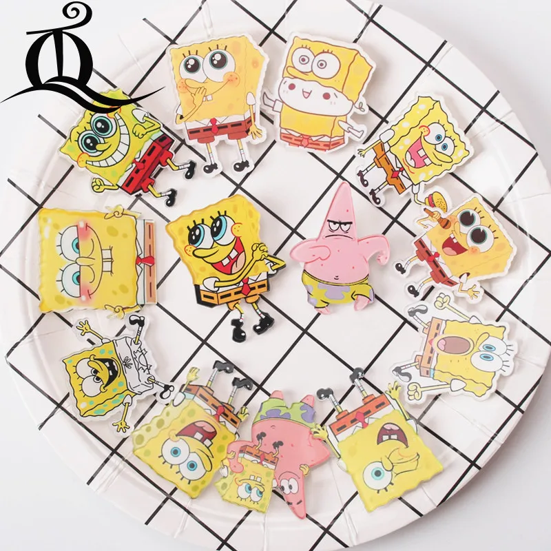 

1PCS Shirt Cute Spongebob Cartoon brooch Acrylic cartoon Badge Pins Bag Packbag Decoration Painting Peoples Brooch Broch,Z44