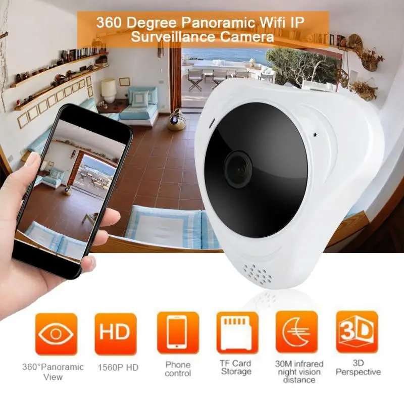 360 градусов панорамная Wifi IP камера наблюдения 3MP беспроводная рыбий глаз Авто