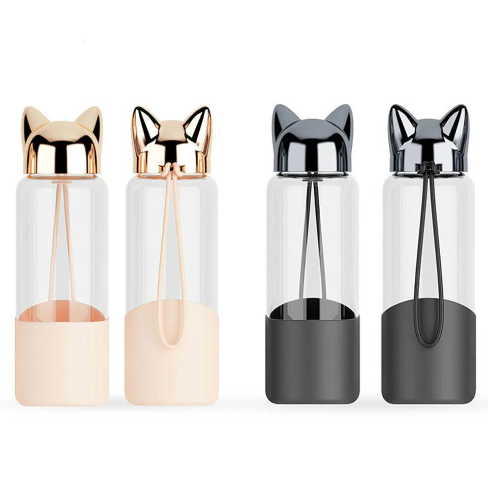 Transhome Cute Fox Glass Water Bottle BPA Free 350ML Transparent For Bicycle Tour Sport Style Non-slip Drinkware | Дом и сад
