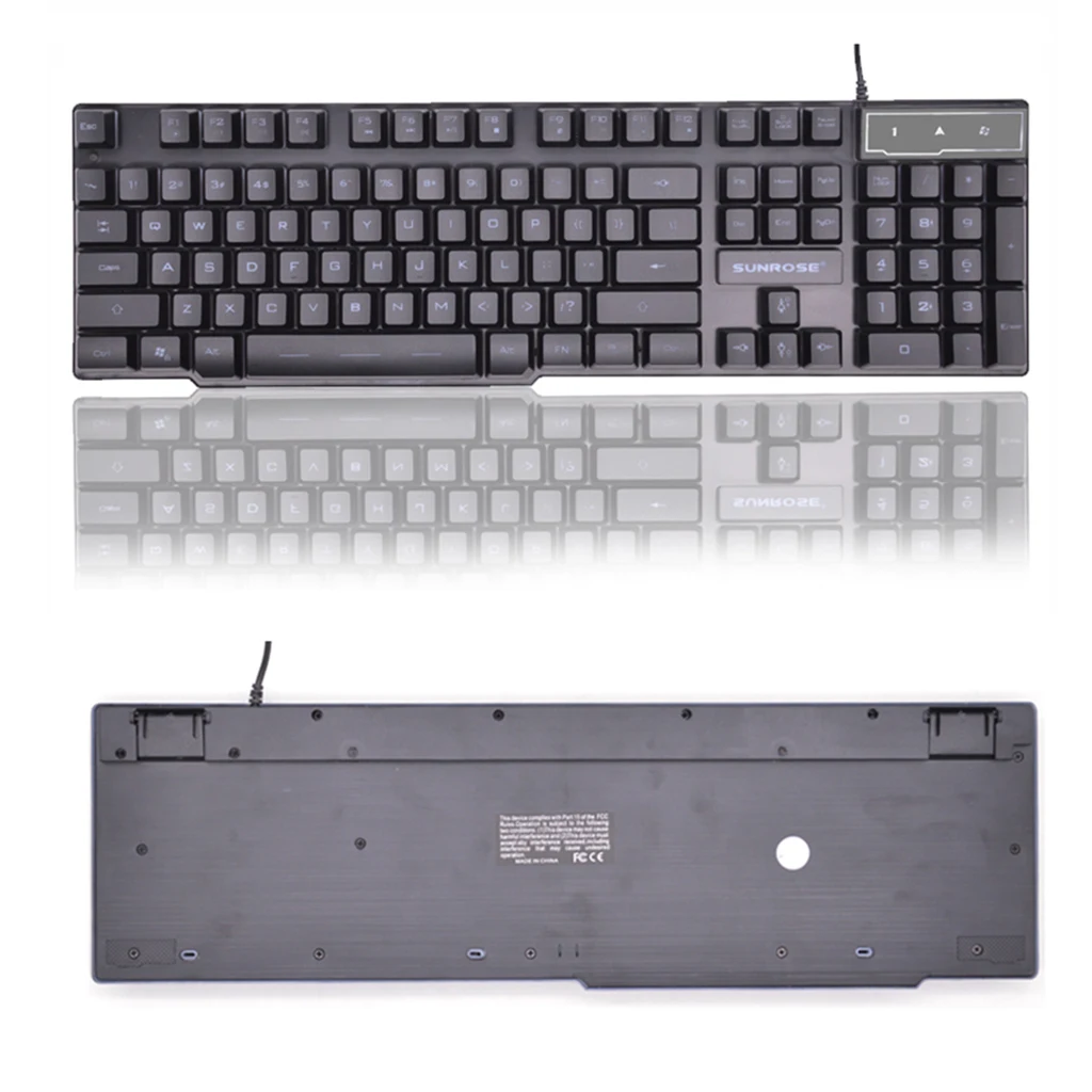 

SUNROSE Backlight USB Keyboard English with Russian Character Keyboard Gamer Floating 3 Color LED Backlit