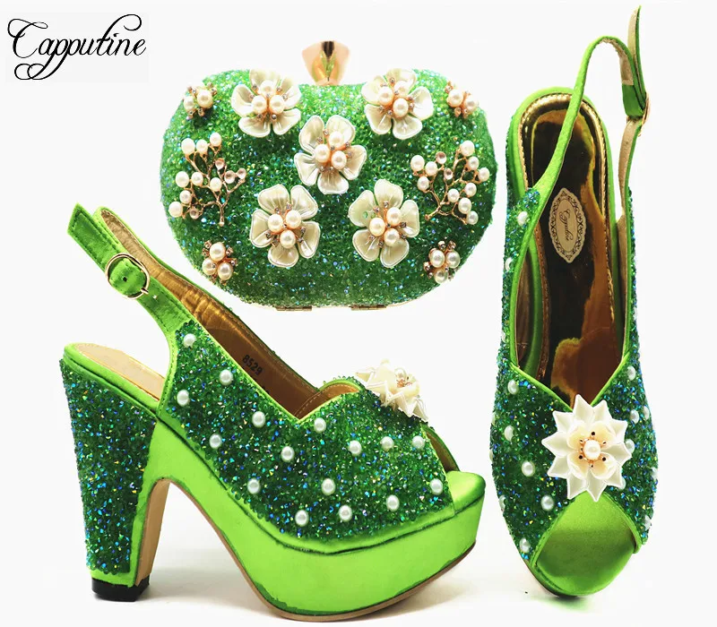 

Capputine African Matching Shoes And Bags Italian In Women Green Color Nigerian Party Shoes And Bag Sets Free Shipping