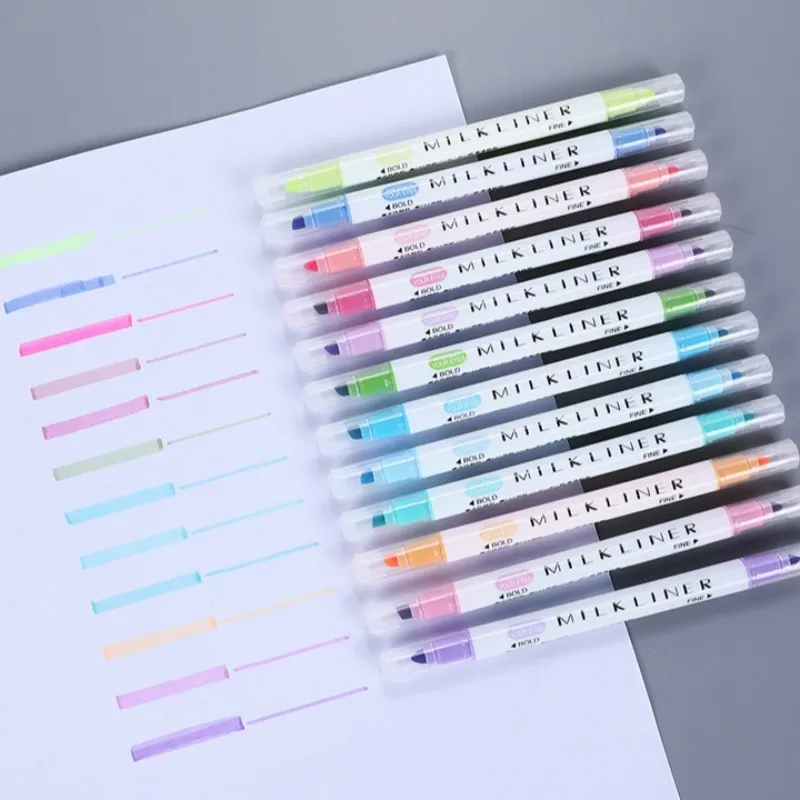 

6/10/12PCS Pastel Double-end Highlighter Pen Liquid Marker Pen Fluorescent Milkliner Highlighters Color Pen School Supplies 4428