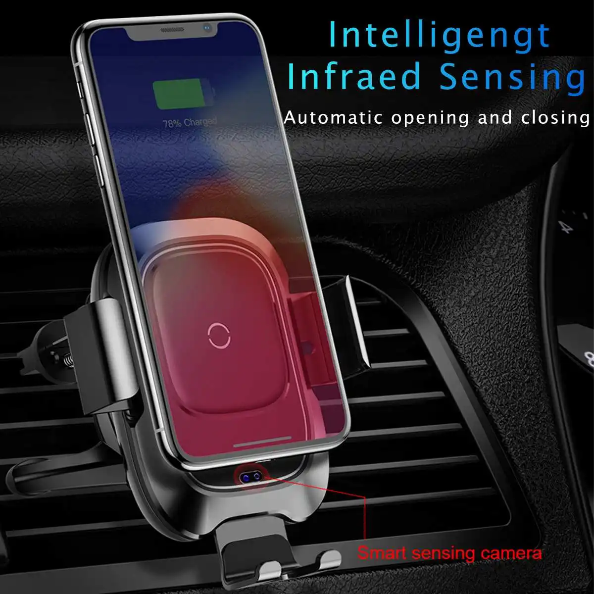 10W Qi Wireless Charger Car Phone Holder Infrared Sensor Car Air Vent Holder Mount Bracket for 4-6.5 inch Phone for iPhone XS XR