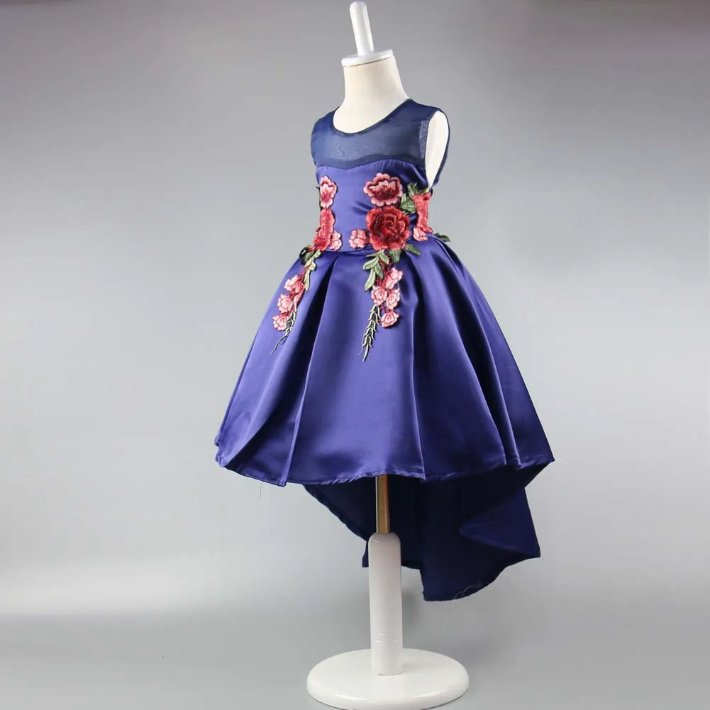

Spring Xia Xinkuan Girl dresses Solid Color Embroidered Tailing Children Full Dress Princess Dress Factory Generation Hair